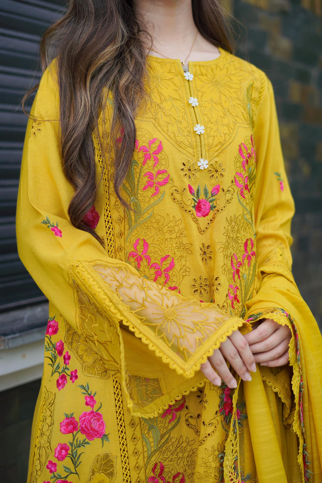ANEELA Mustard Formal Organza (AY0003)